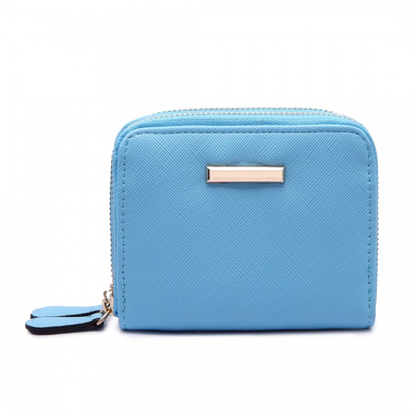 LP6680 - Miss Lulu Leather Look Double Zipped Coin Purse Sky  Blue